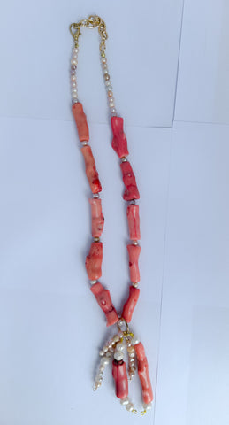 Pink Coral and Pearl Necklace