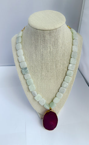 Purple pendant and Jade necklace