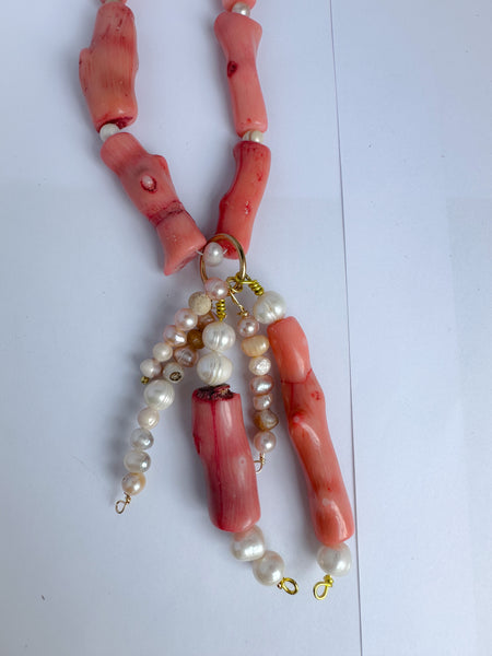 Pink Coral and Pearl Necklace
