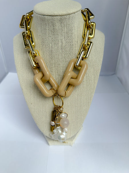 Neutral and Gold Acrylic Chain Necklace