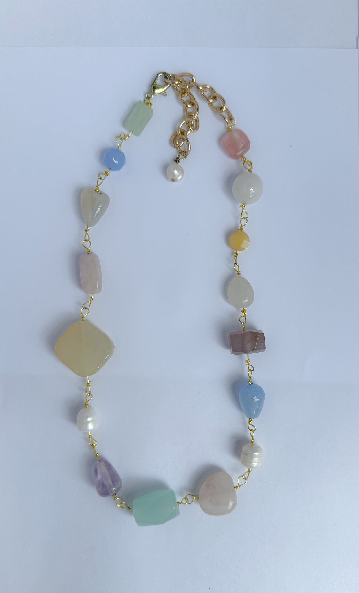 Semi-precious stone and pearl chain necklace
