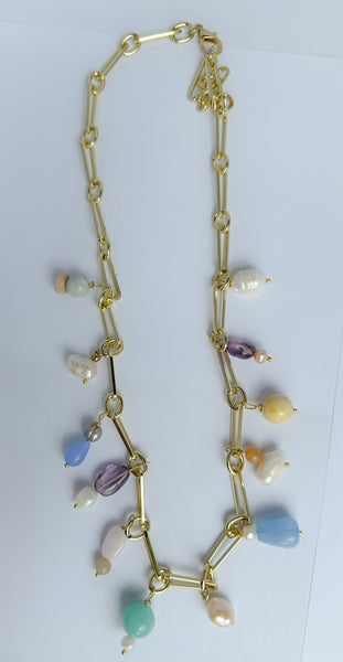 Pearl and semi- precious stones charm Necklace