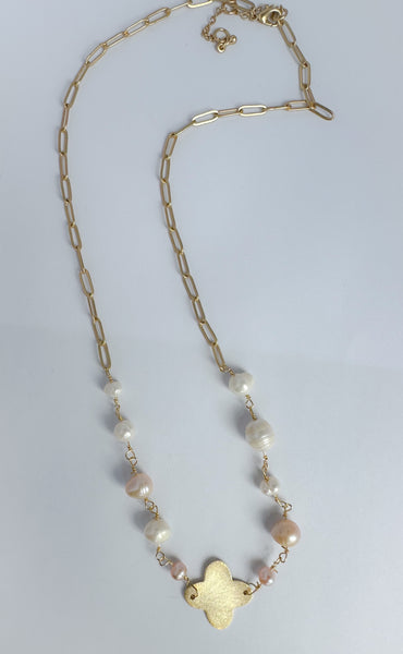 Pearl and gold charm Necklace
