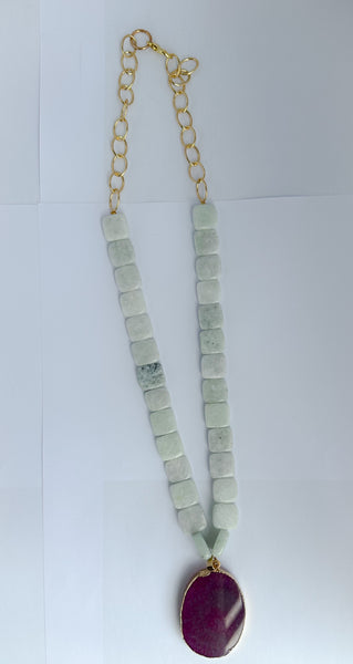 Purple pendant and Jade necklace